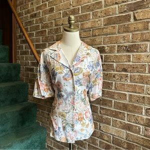 NWT VTG 80s Retro Cream/White Cottagecore Floral Short Sleeve Dress Shirt